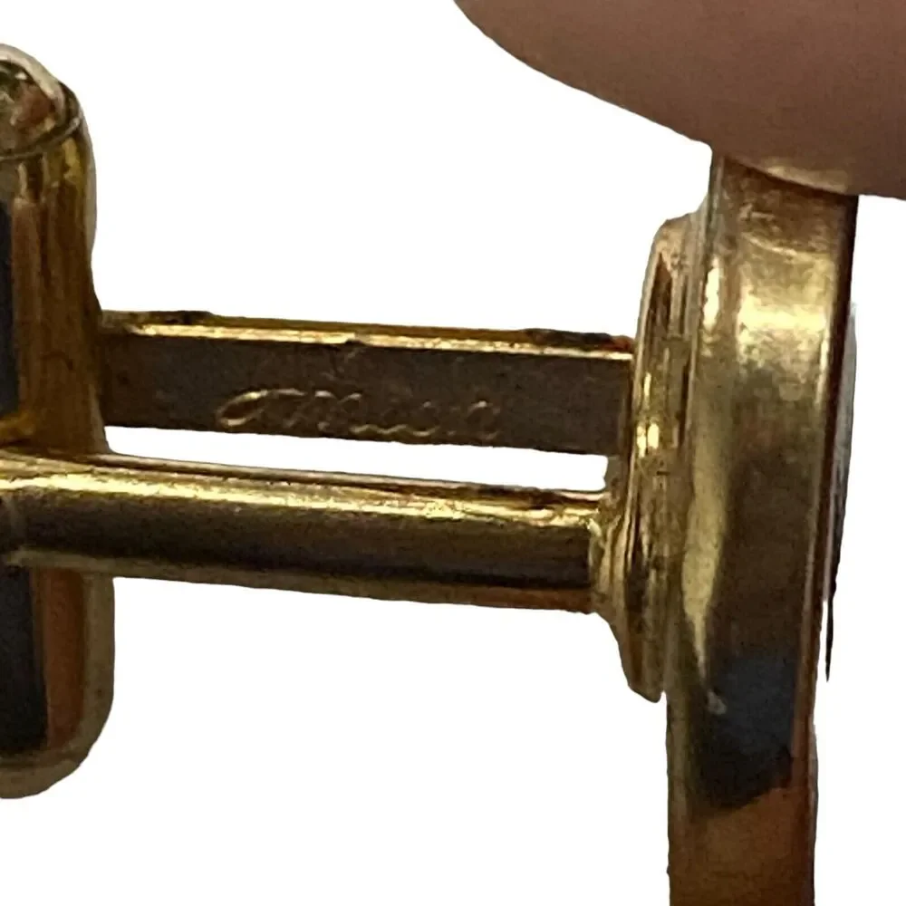 Anson Men's Cufflinks Set Tie Bar CLIP Black and Gold Tone Initial E